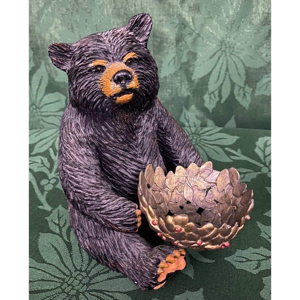 Department 56 Bear Resin Figurine with small metal bowl Candy Bowl